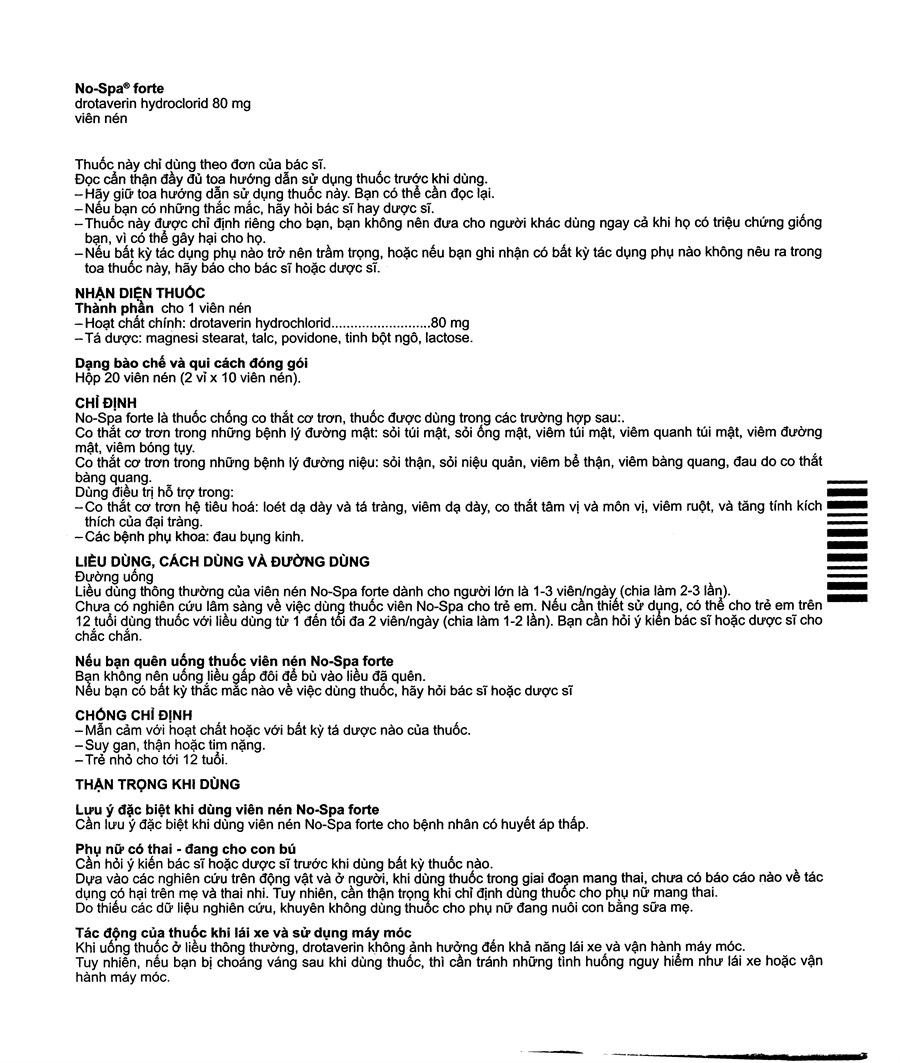 NO-SPA Forte 80mg chống co thắt cơ trơn (2 vỉ x 10 viên) - 5